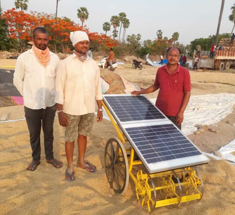 Solar battery driven paddy rotator that can mix 50 tractors of paddy in a single day